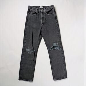 Agolde 90s Gray Distressed Jeans 25 Straight Leg Button Fly Cool Girl Grunge